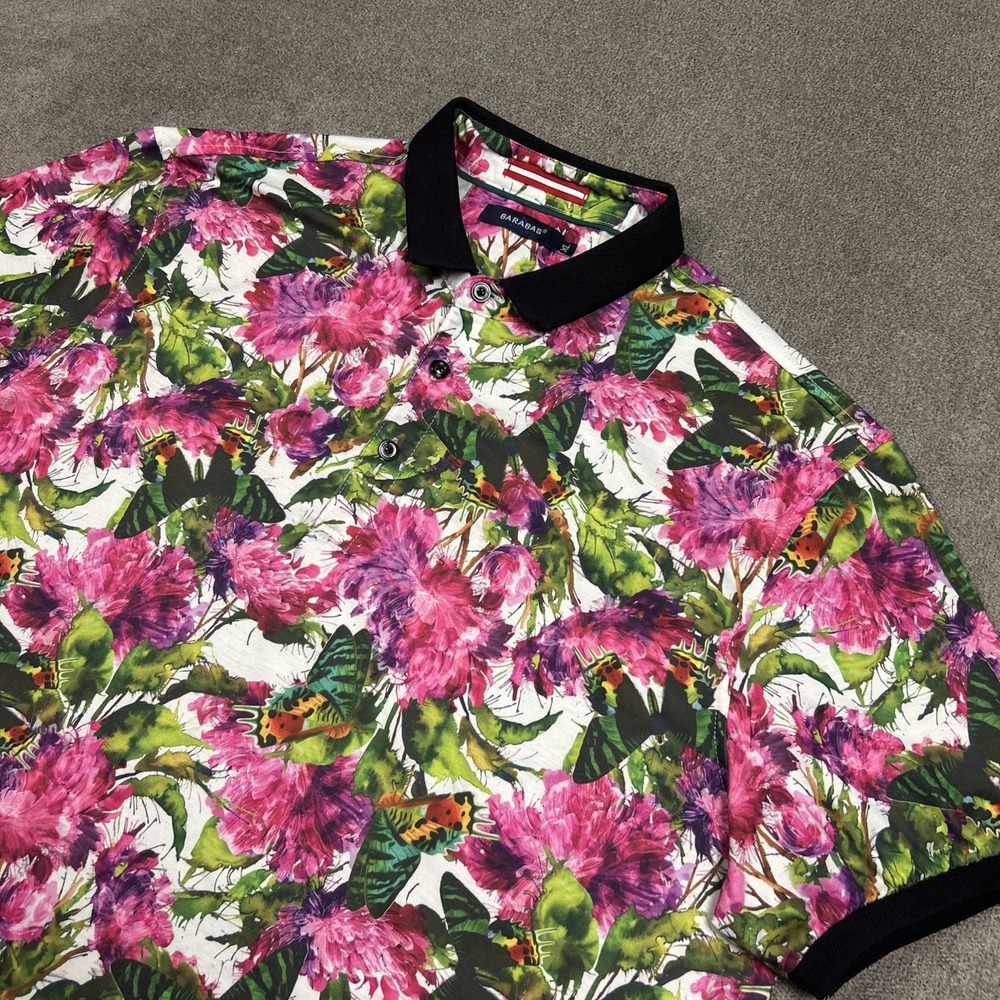 Barabas Polo Shirt Butterflies Floral Artistic Graphic Stretch Mens Size XL
